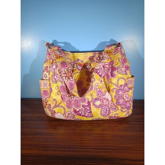 Vera Bradley Embroidered Quilted Women Floral Shoulder Bag Pink Yellow - Picture 12 of 13